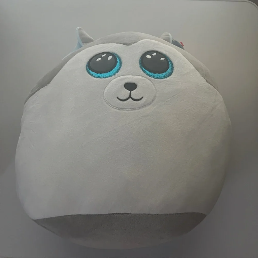 Ty Gray and White Husky Plush with Blue Ears